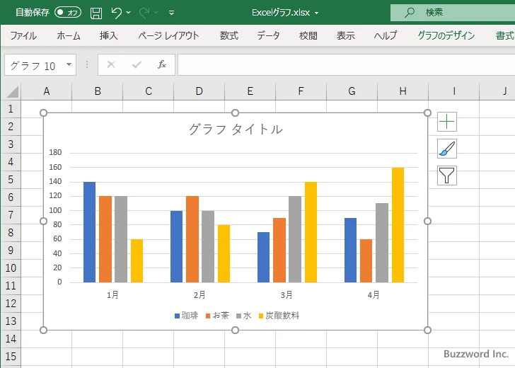 グラフをセルの枠線に合わせてサイズを変更する(2)
