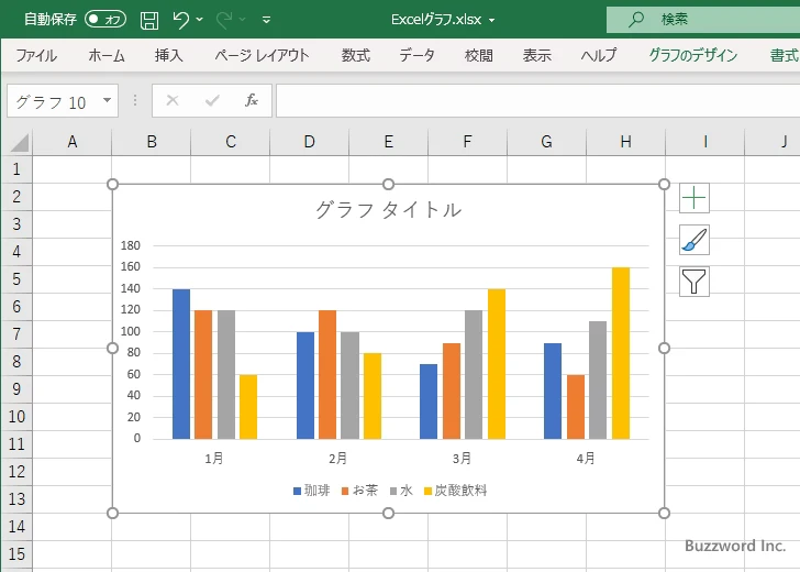 グラフをセルの枠線に合わせてサイズを変更する(3)