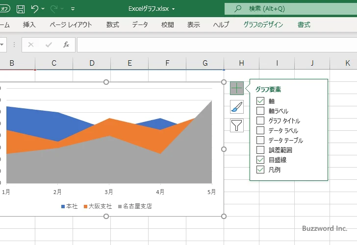 面グラフに表示するグラフ要素を選択する(3)