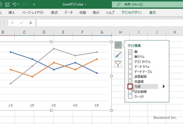 折れ線グラフに表示するグラフ要素を選択する(5)