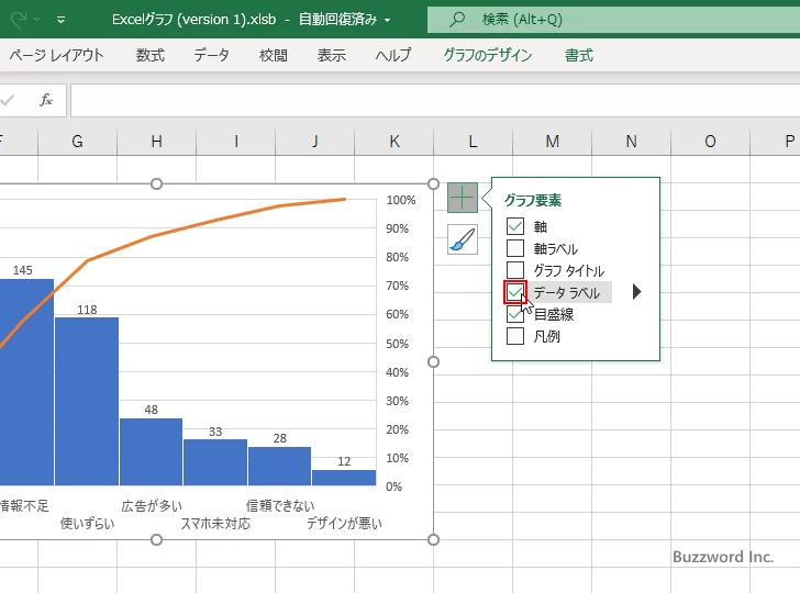 パレート図を作成するに表示するグラフ要素を選択する(7)