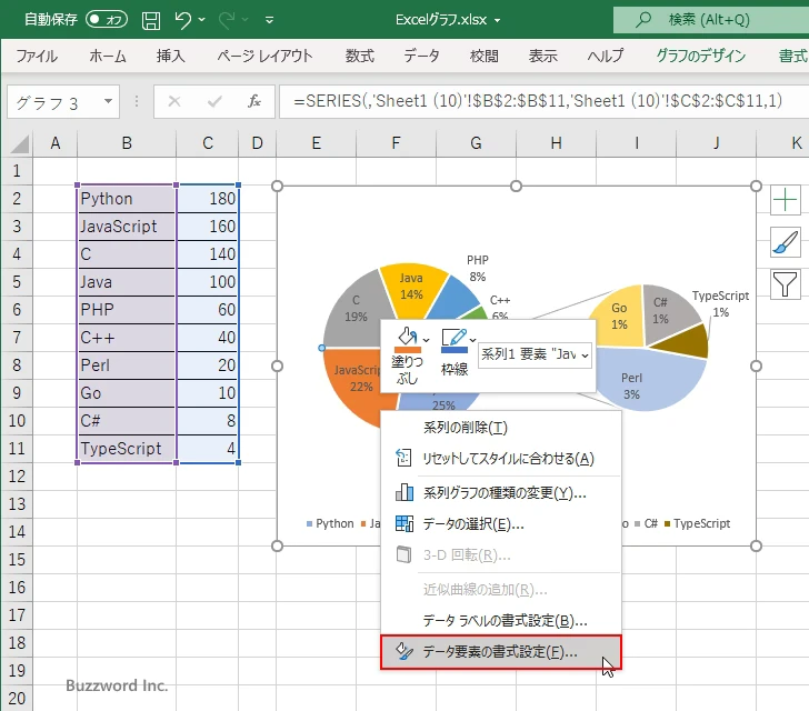 補助円グラフに表示する項目をユーザー設定で指定する(4)