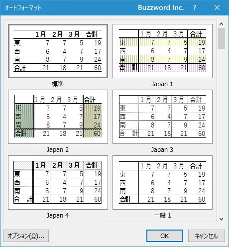 表形式のセルにオートフォーマットを適用する(2)