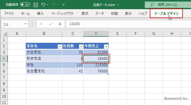 テーブルのスタイルを変更する(1)