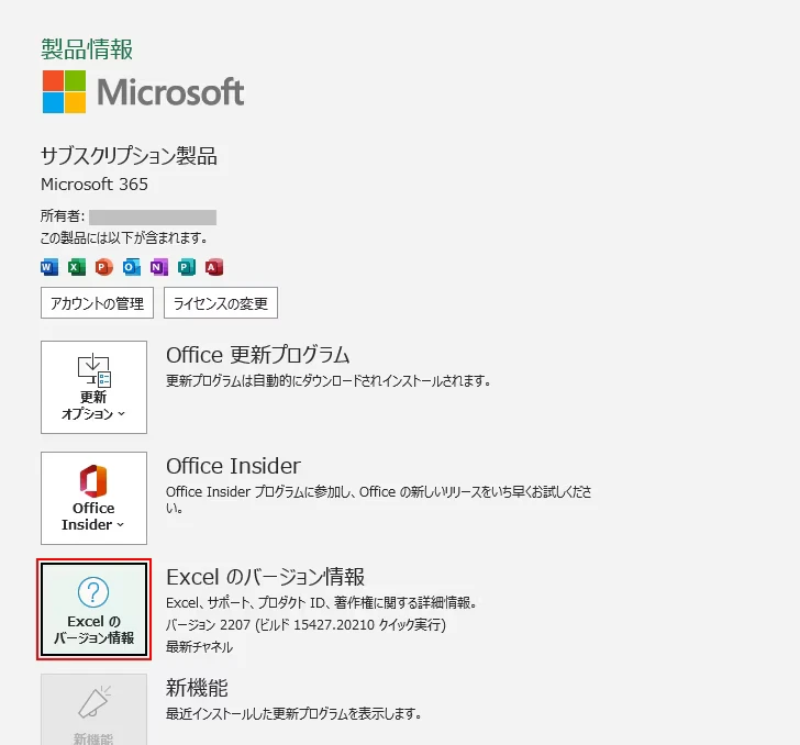 Excelのバージョンを確認する(4)