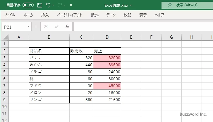 指定した数値よりも大きいセルに書式を設定する(9)