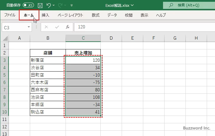 セルに負の値が含まれる場合(1)