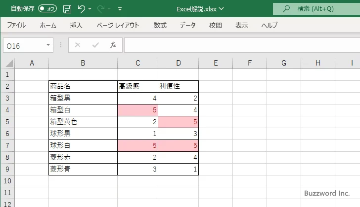 指定した数値と等しいセルに書式を設定する(9)