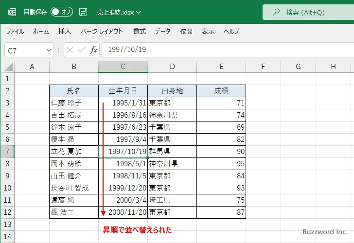 昇順または降順に並べ替える(5)
