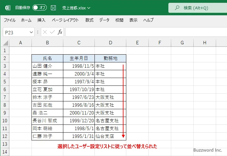 ユーザー設定リストを使って並べ替えを行う(8)