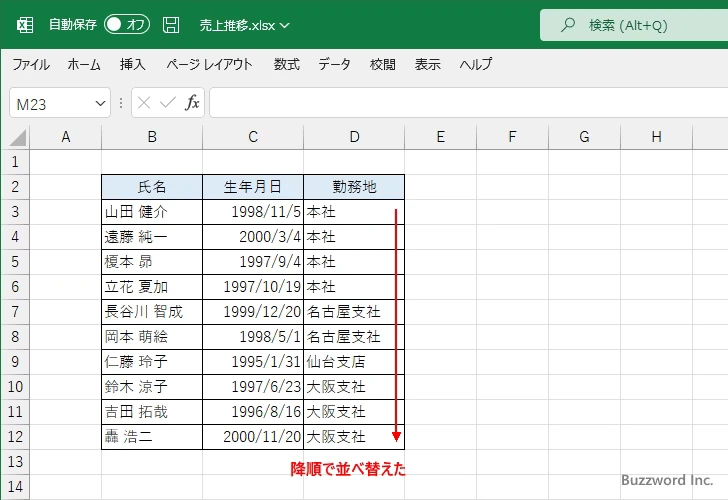 並べ替えの順番に使うユーザー設定リストを登録する(2)