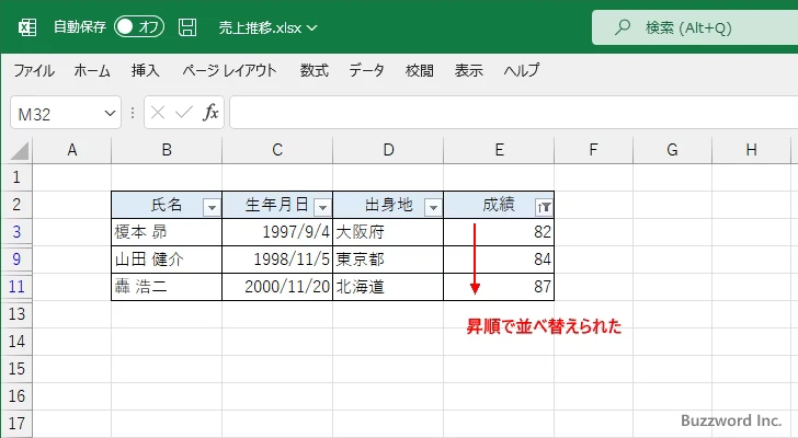 フィルターの画面から並べ替えを行う(6)