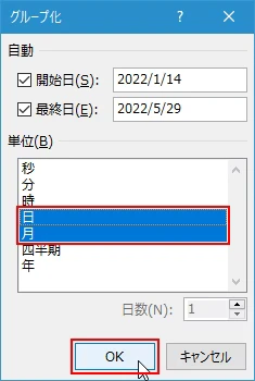 日付データのグループ化と解除(8)