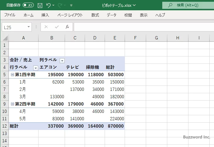 日付データのグループ化と解除(11)