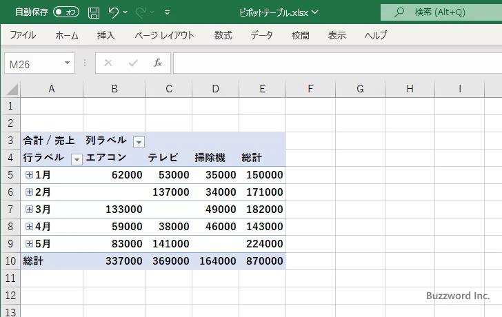 日付データのグループ化と解除(1)