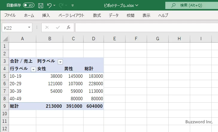 数値データのグループ化と解除(7)
