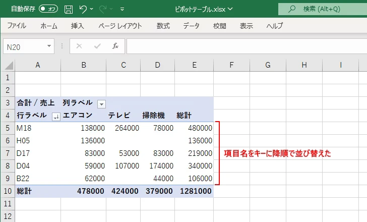 項目名をキーに並び替える(3)