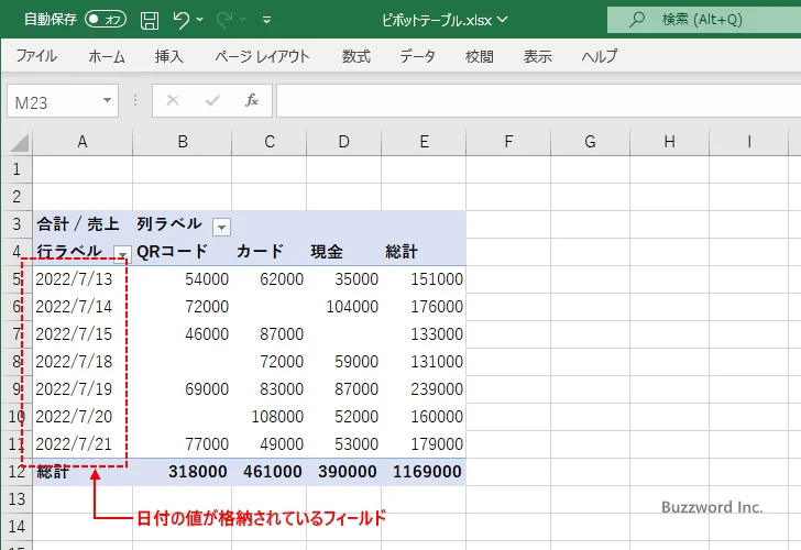 日付フィルターを使って日付のラベルを絞り込む(1)