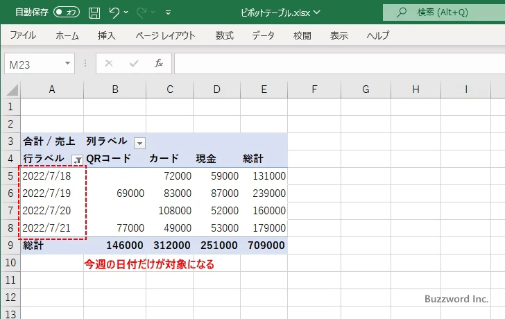 日付フィルターを使って日付のラベルを絞り込む(4)