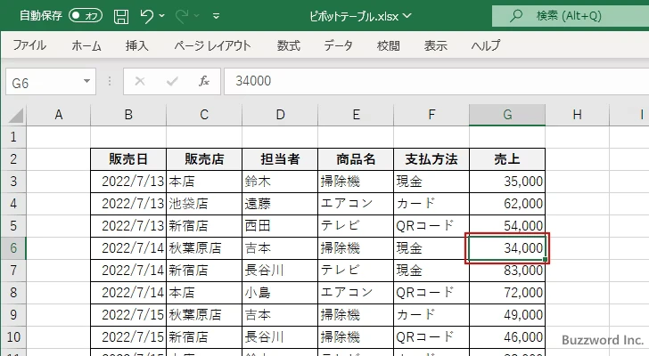 ピボットテーブルを更新する(4)