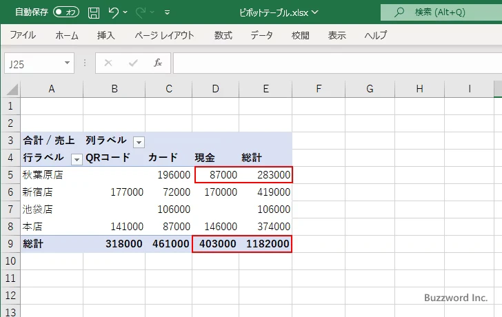ピボットテーブルを更新する(8)