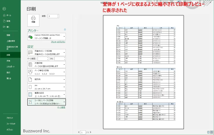 全体が1ページに収まるように縮小して印刷する(6)