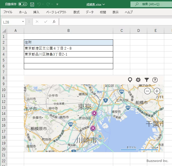 シートに入力した住所を元に地図にマーカーを表示する(8)