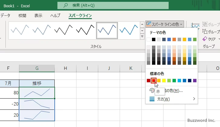スパークラインの線の色と太さを設定する(3)