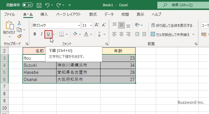 太字、斜体、下線を設定する(5)