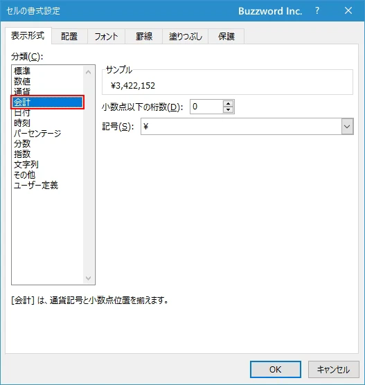 表示形式として通貨や会計を設定する(6)