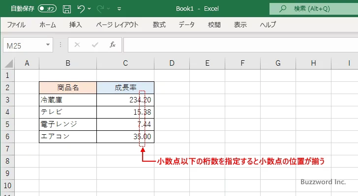 ゼロ埋めを行わずに小数点の位置を揃える(1)
