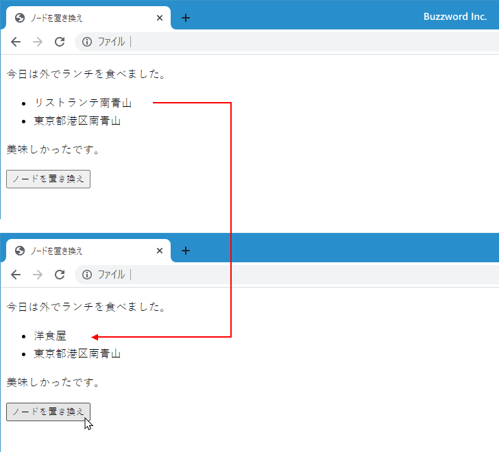 ノードを別のノードに置き換える(replaceWith)