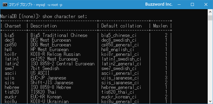 MySQLで設定可能な文字コードの一覧(1)