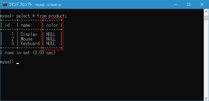 カラムを追加する(ALTER TABLE ADD文)(4)