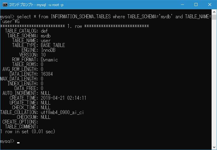 INFORMATION_SCHEMAデータベースのTABLESテーブルを参照する(1)