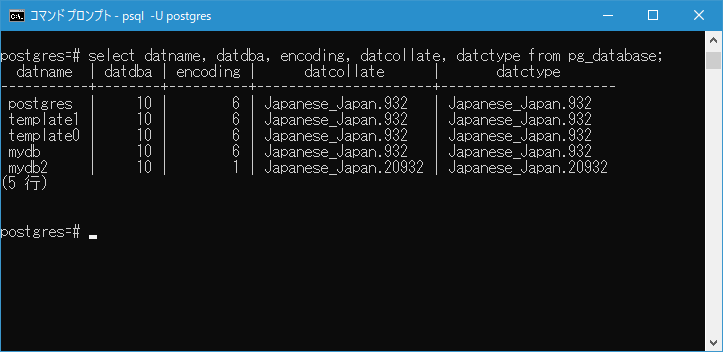 システムカタログpg_databaseから取得する(1)