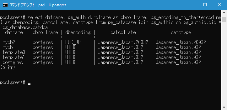 システムカタログpg_databaseから取得する(1)