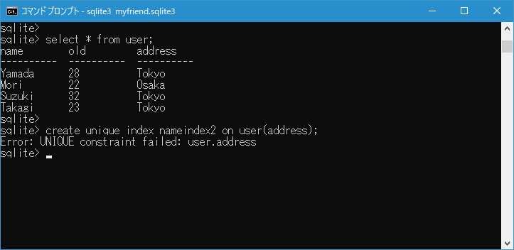 UNIQUEインデックスの作成(4)