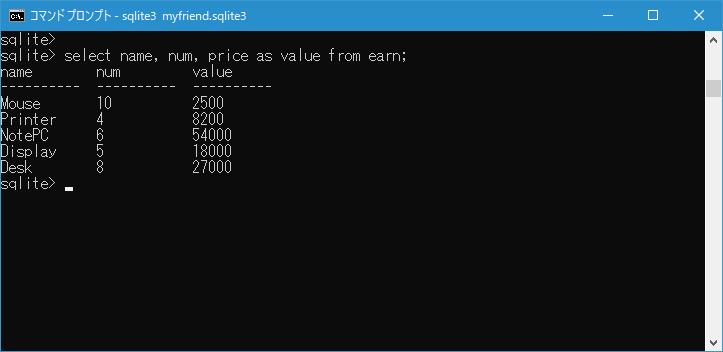 AS句を使ってカラムに別の名前をつける(4)