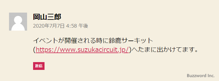 コメントでURLやメールアドレスを記述した場合(2)