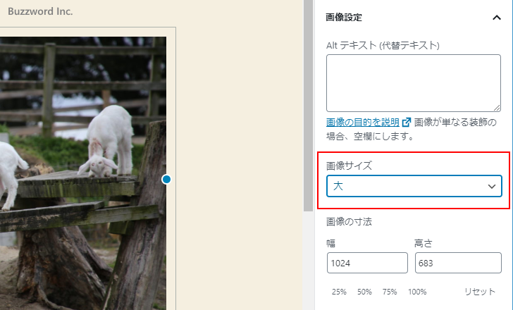 画像のサイズを「サムネイル」「中」「大」「フルサイズ」から選択する(12)