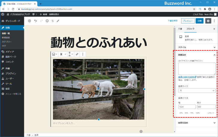 画像のサイズを「サムネイル」「中」「大」「フルサイズ」から選択する(4)